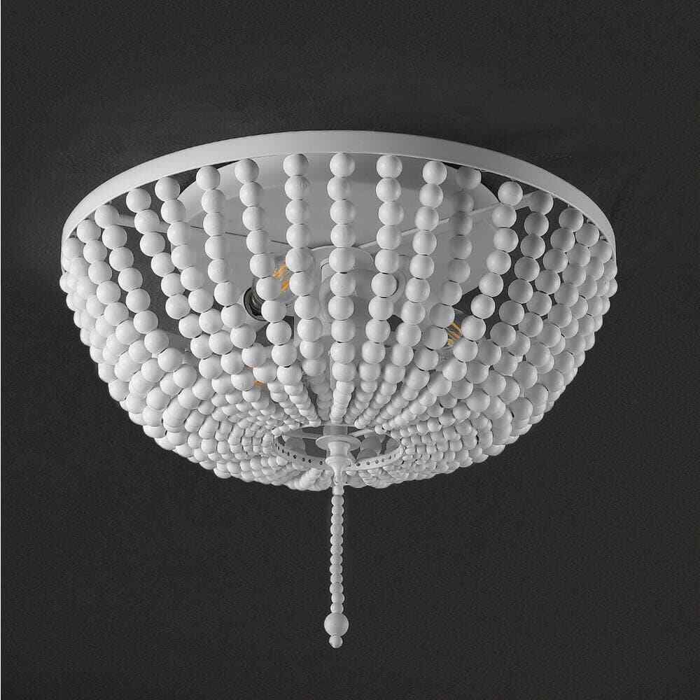 JONATHAN Y Allison 15 in. White Wood Beaded/Metal LED Flush Mount JYL9019D