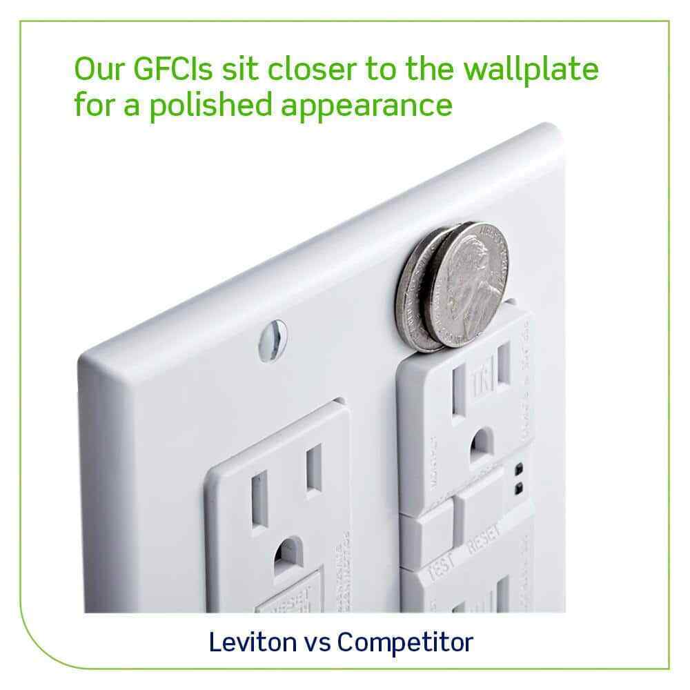 Leviton 20 Amp SmartlockPro Self-Test Slim GFCI Outlet Audible Trip Alert Ivory