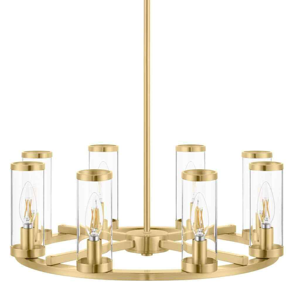 Hampton Bay Loveland 8-Light Brass Wagon Wheel Chandelier Light Fixture