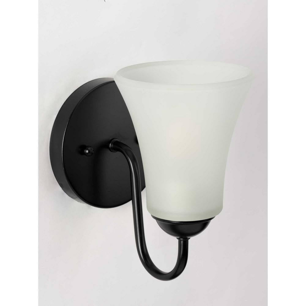 Progress Lighting Classic Matte Black Etched Glass Traditional Bath Vanity Light