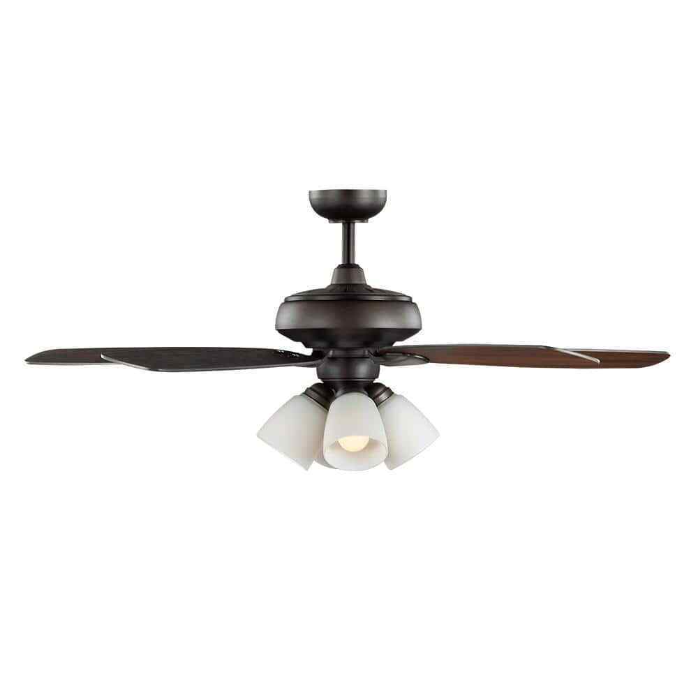 Hampton Bay Hollis 52 in. Indoor LED Bronze Ceiling Fan w/ Light Kit and Remote