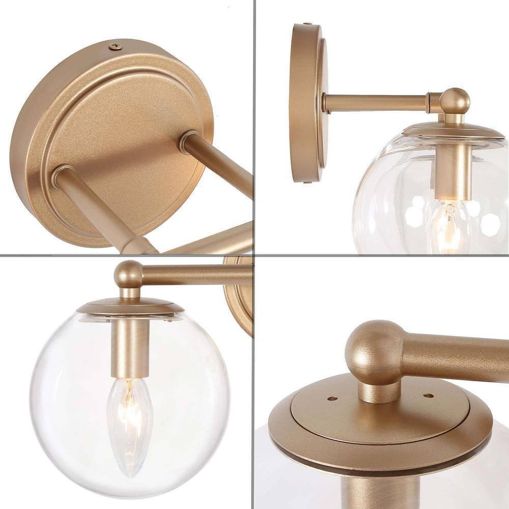 Uolfin Modern Globe Bathroom 2-Light Brass Gold Round Wall Sconce Light