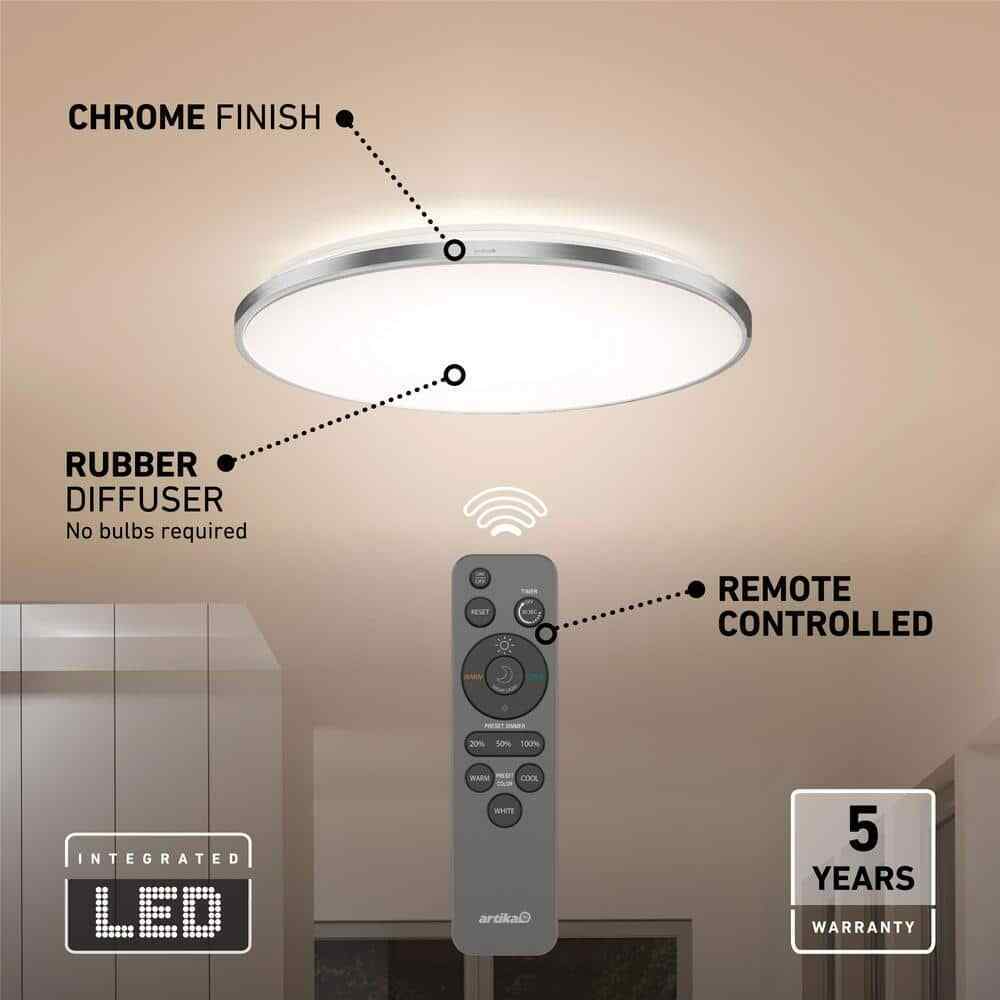 Artika Europa 21 in. Modern Silver LED 3 CCT Flush Mount Ceiling Light Fixture