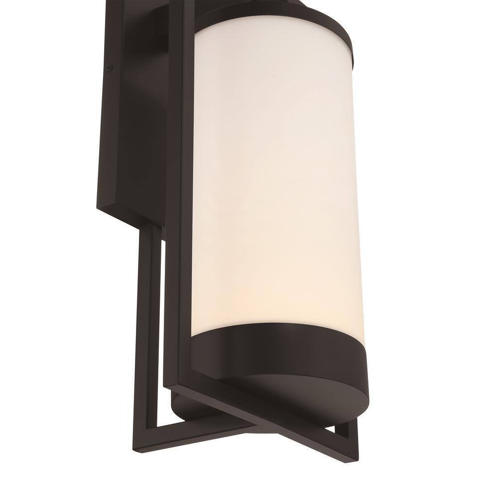 GLUCKSTEINELEMENTS Landon Black LED Outdoor Wall Sconce w/ Frosted Glass Shade