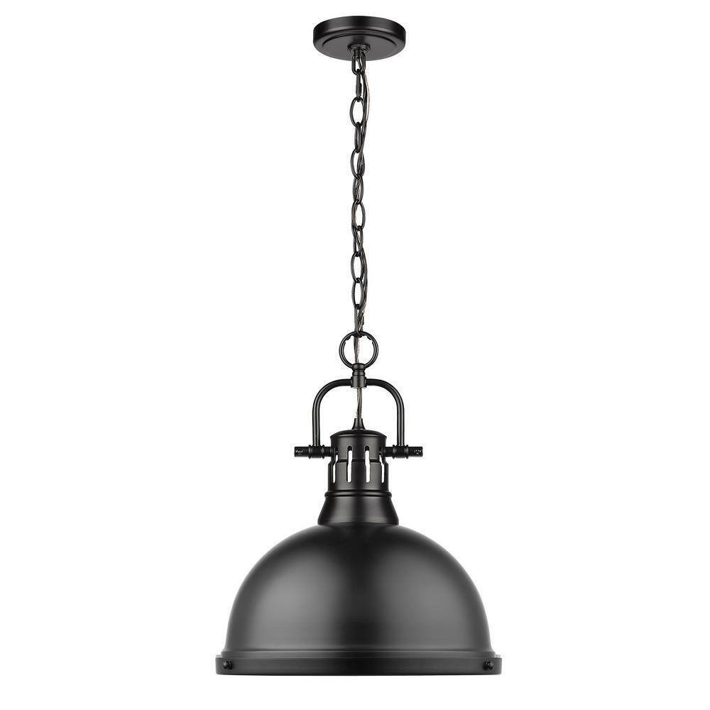 Golden Lighting Duncan 1-Light Black Pendant and Chain with Matte Black Shade