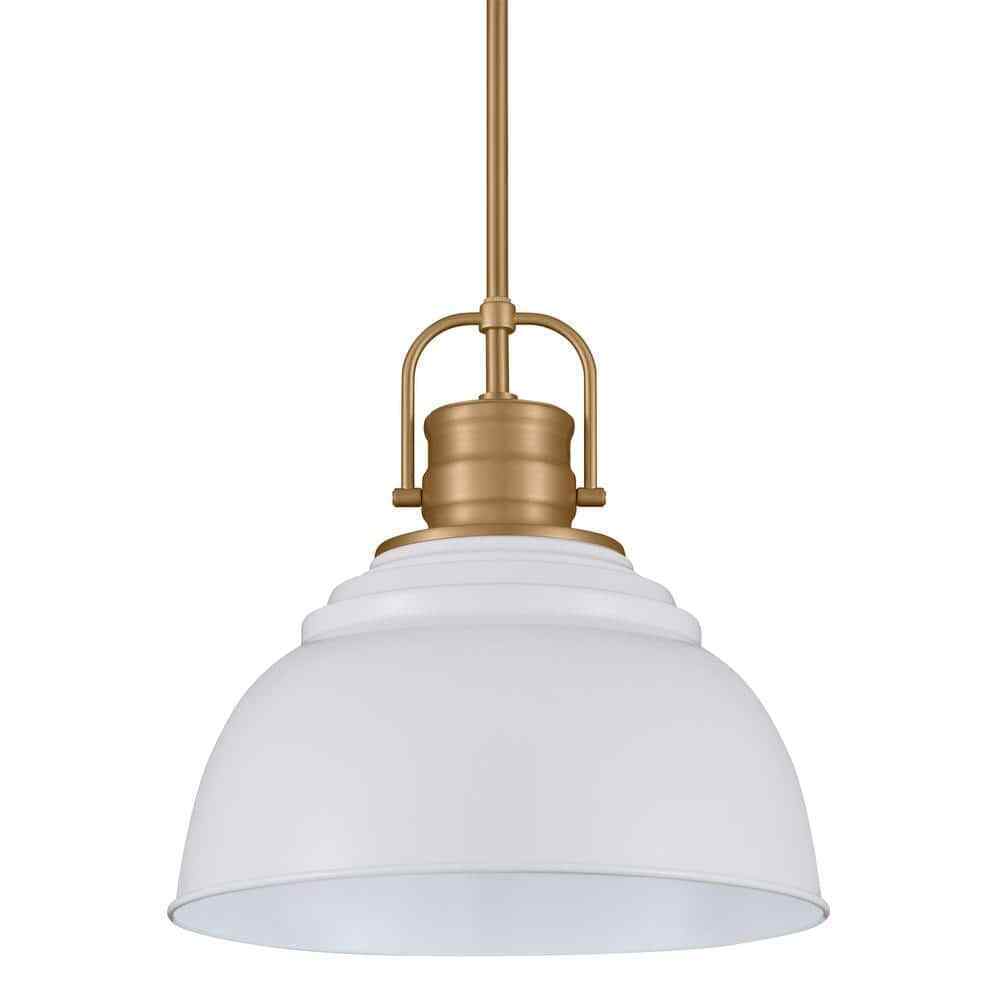 Home Decorators Shelston 13in 1-Light White Brass Hanging Kitchen Pendant Light