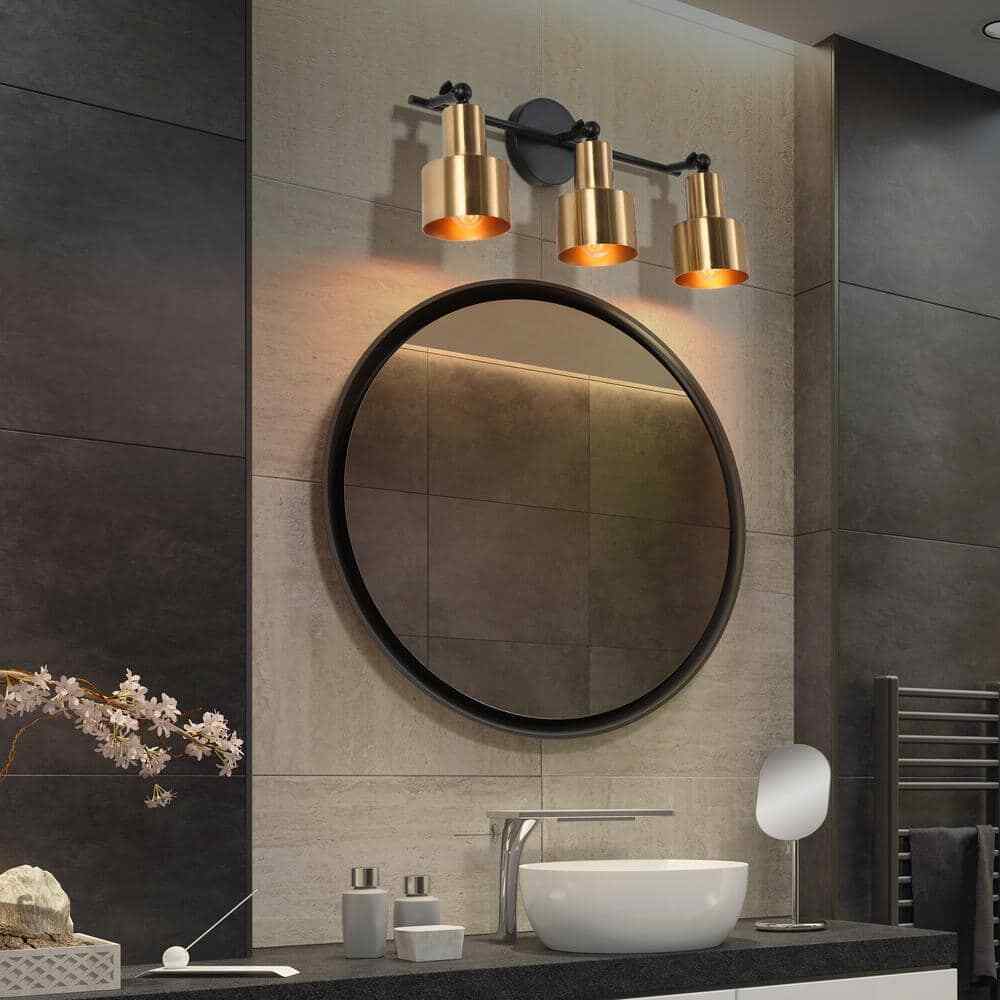 Uolfin Modern Brass Bathroom Vanity Light 20 in. 3-Light Black Gold Powder Room