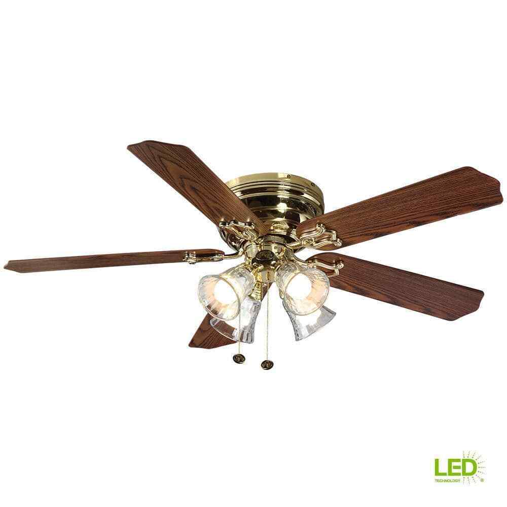 Hampton Bay Carriage House 52 in. LED Indoor Polished Brass Ceiling Fan