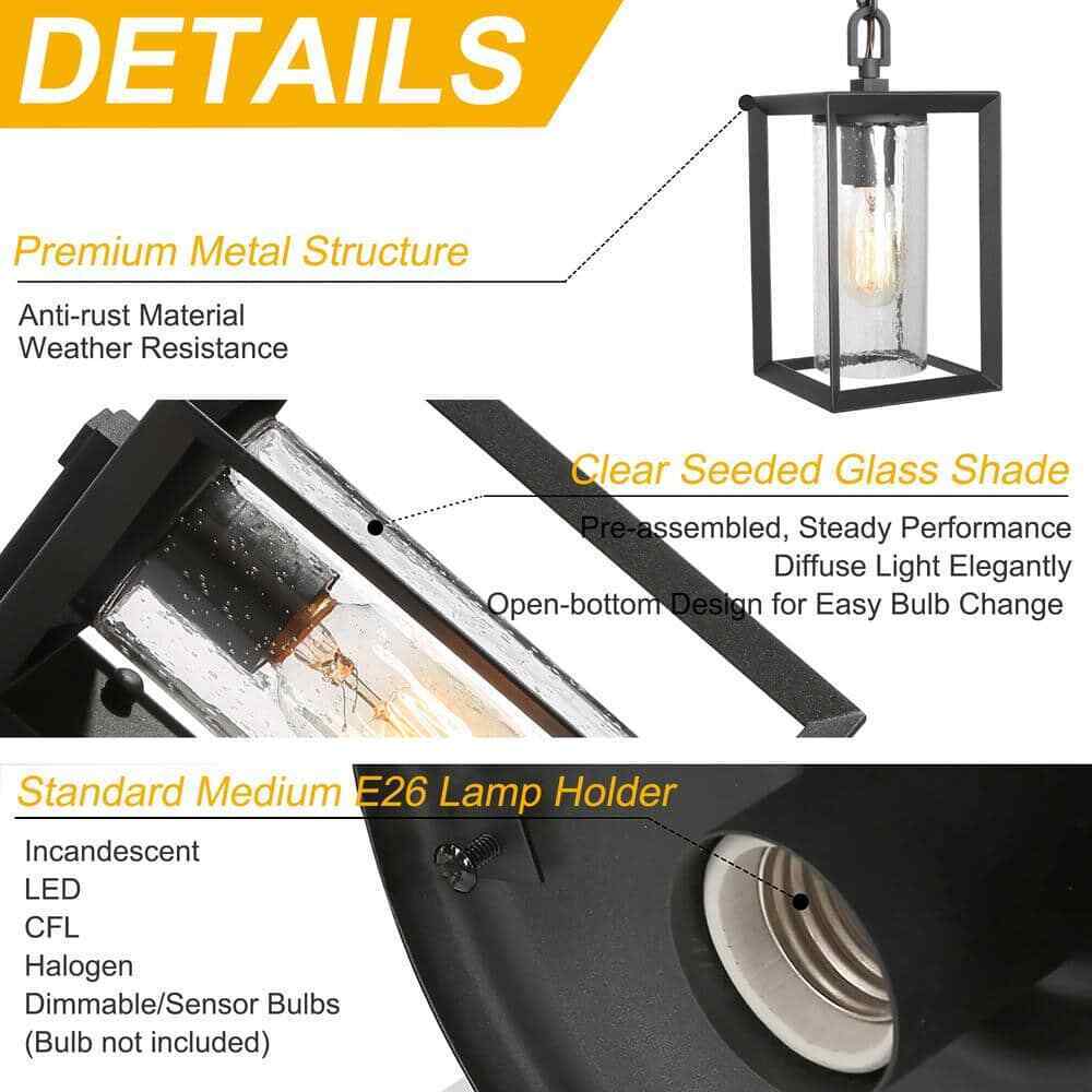 Uolfin Modern Lantern Outdoor Hanging Light Arie 1-Light Black Cage Pendant