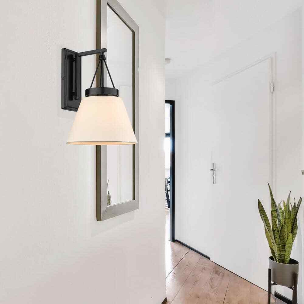 Golden Lighting Penn 1 Light Matte Black Wall Sconce w/ Modern White Shade Shade