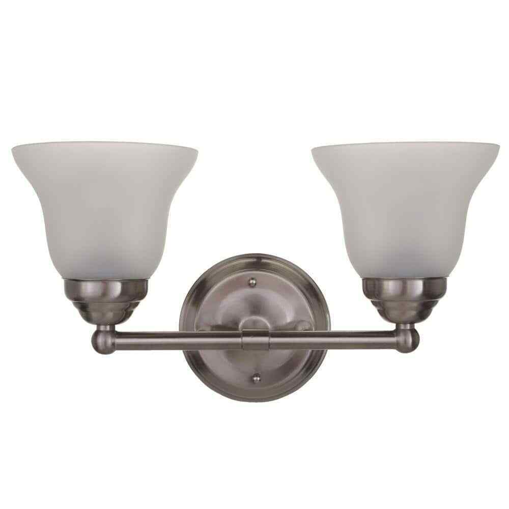 Hampton Bay Ashhurst 2-Light Brushed Nickel Vanity Light w/ Frosted Glass Shades