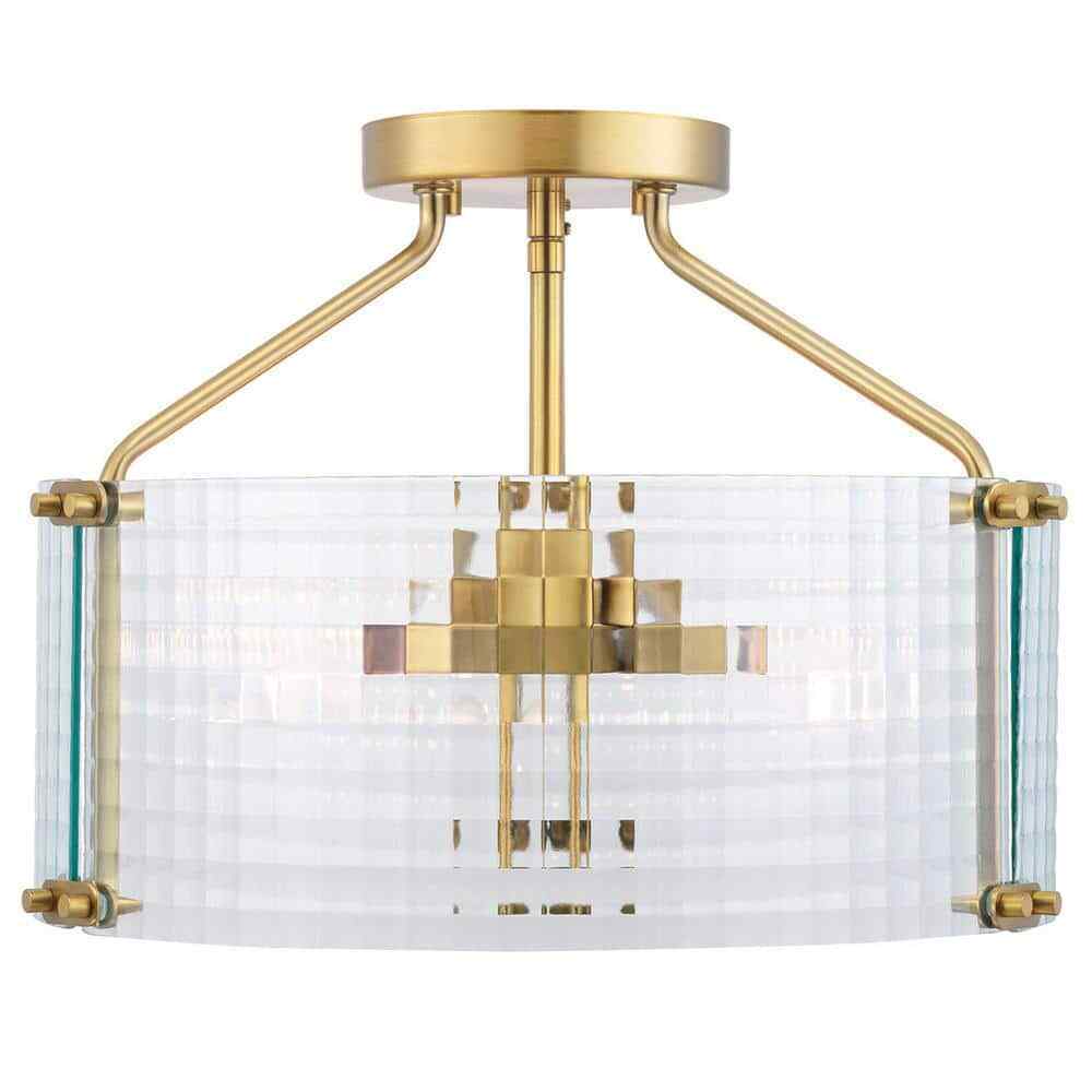 Home Decorators Collection Westlyn 15 in. 3-Light Brushed Brass Semi-Flush Mount