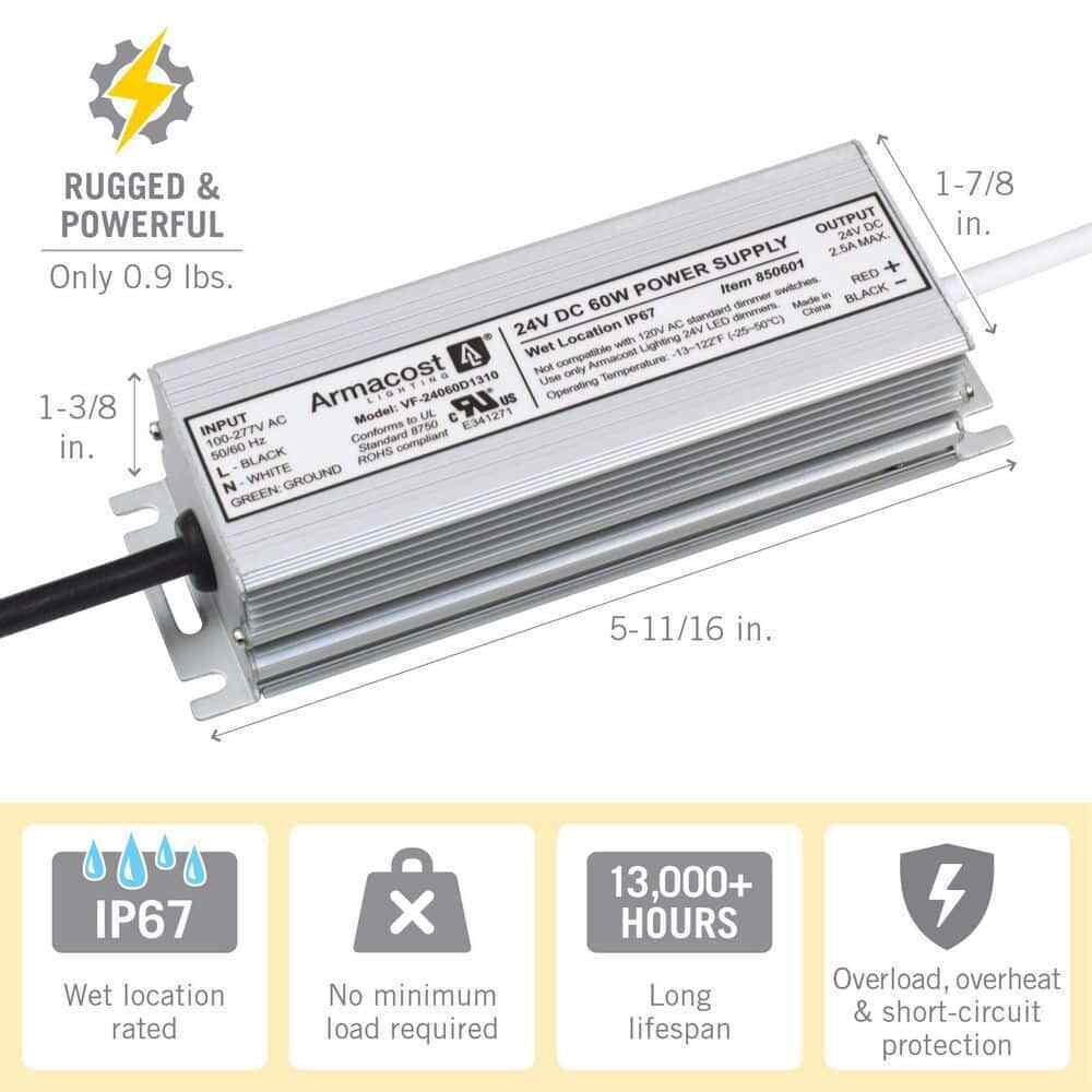 Armacost Lighting 60W Standard Wet Location LED Driver 24-Volt DC Transformer