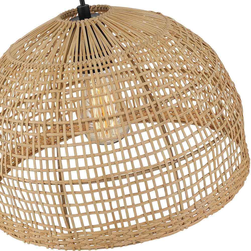 TRUE FINE Bungalo 1-Light Black/Wheat Bohemian Island Pendant w/ Rattan Shade