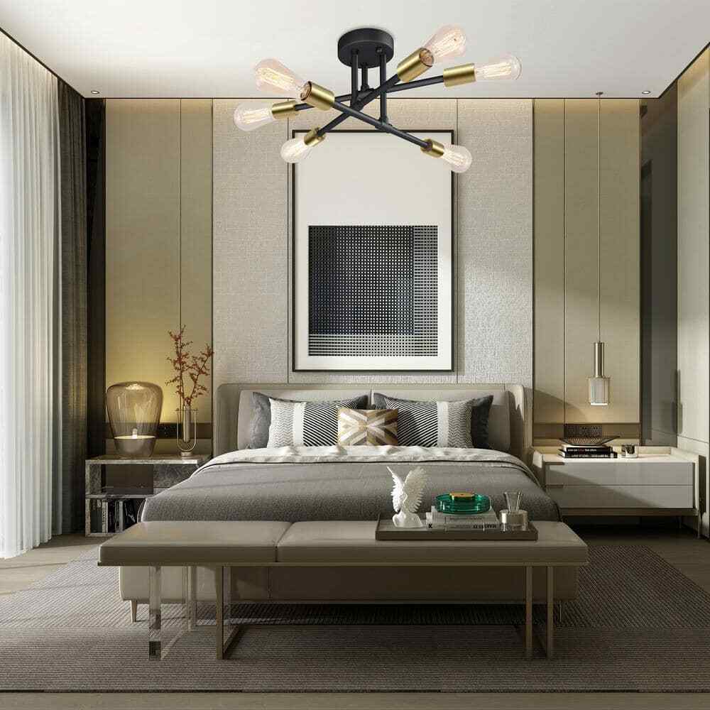 Cedar Hill 17.5 in. 6-Light Black Sputnik Semi-Flush Mount Ceiling Light 410819
