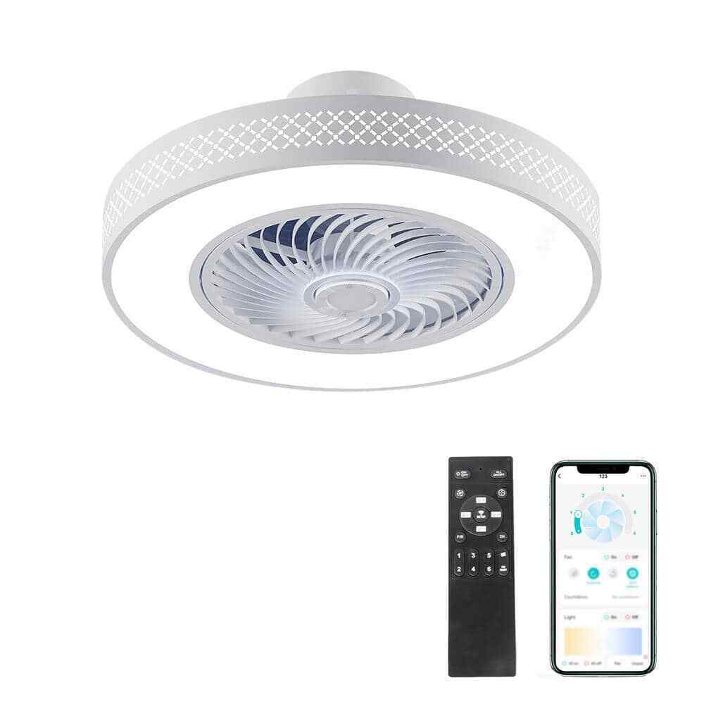 TOZING LED Indoor White Dimmable Matte Modern Cage Ceiling Fan Light w/ Remote