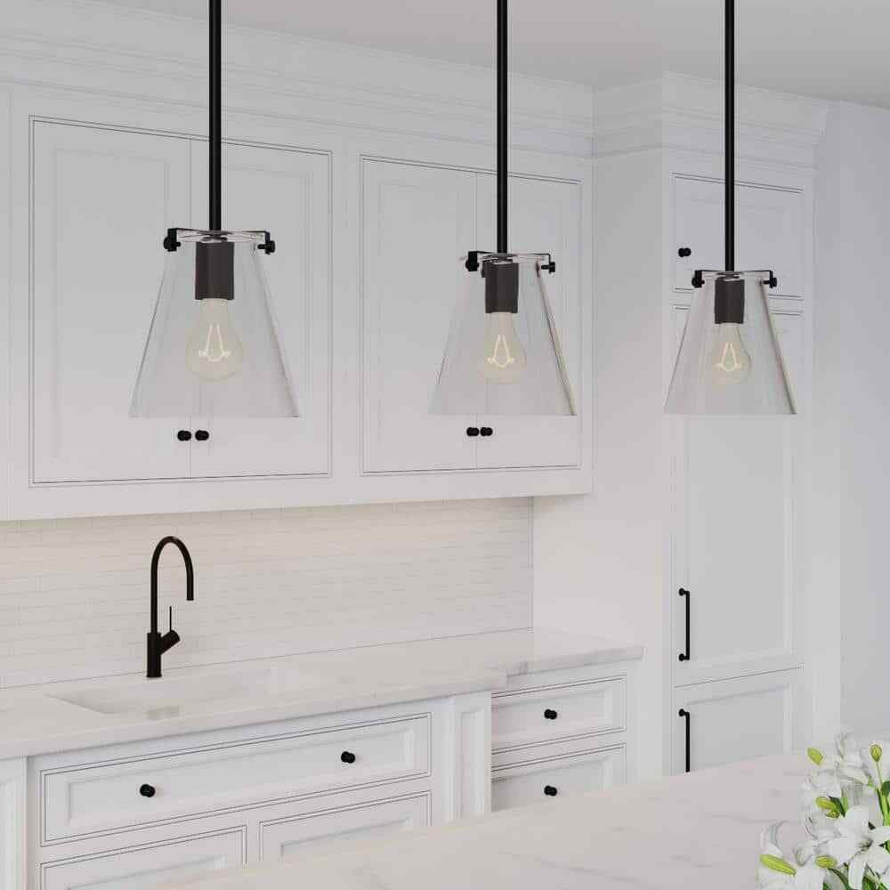 Sea Gull Lighting Blaine 1-Light Matte Black Hanging Pendant w/ Clear Glass