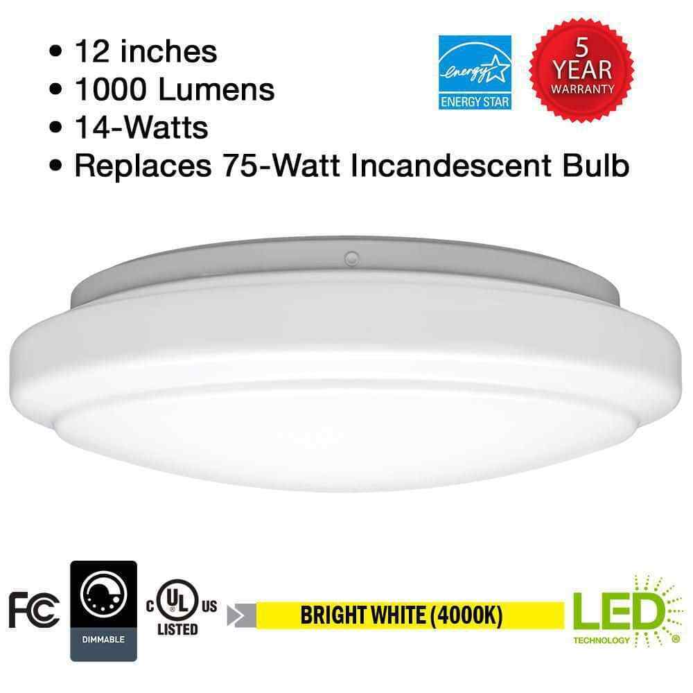 Commercial Electric 12 in White Round Closet Light LED Flush Mount Ceiling Light