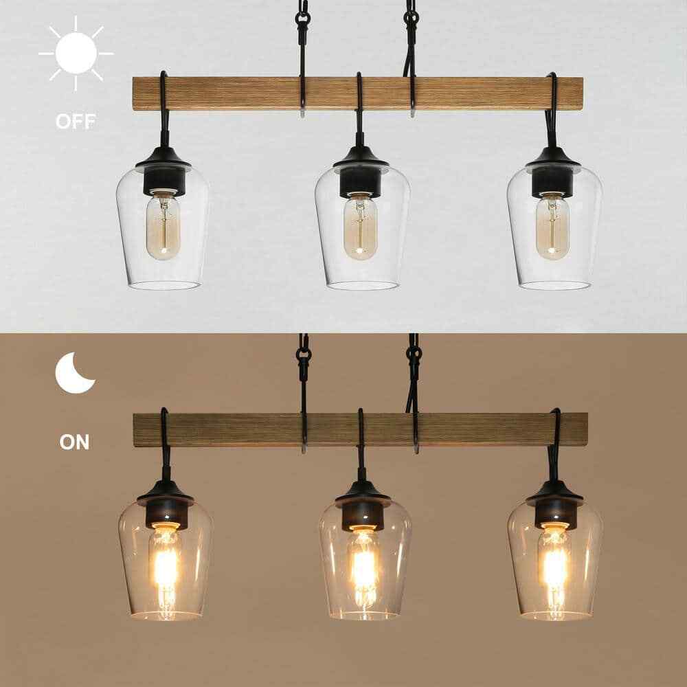 Uolfin Modern Black 25 in. 3-Light Chandelier w/ Painted Wood Accents