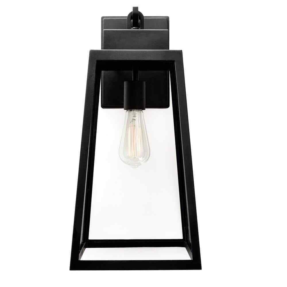 Hampton Bay Corbin Large 20 in. Modern Black Outdoor Tapered Wall Lantern Sconce