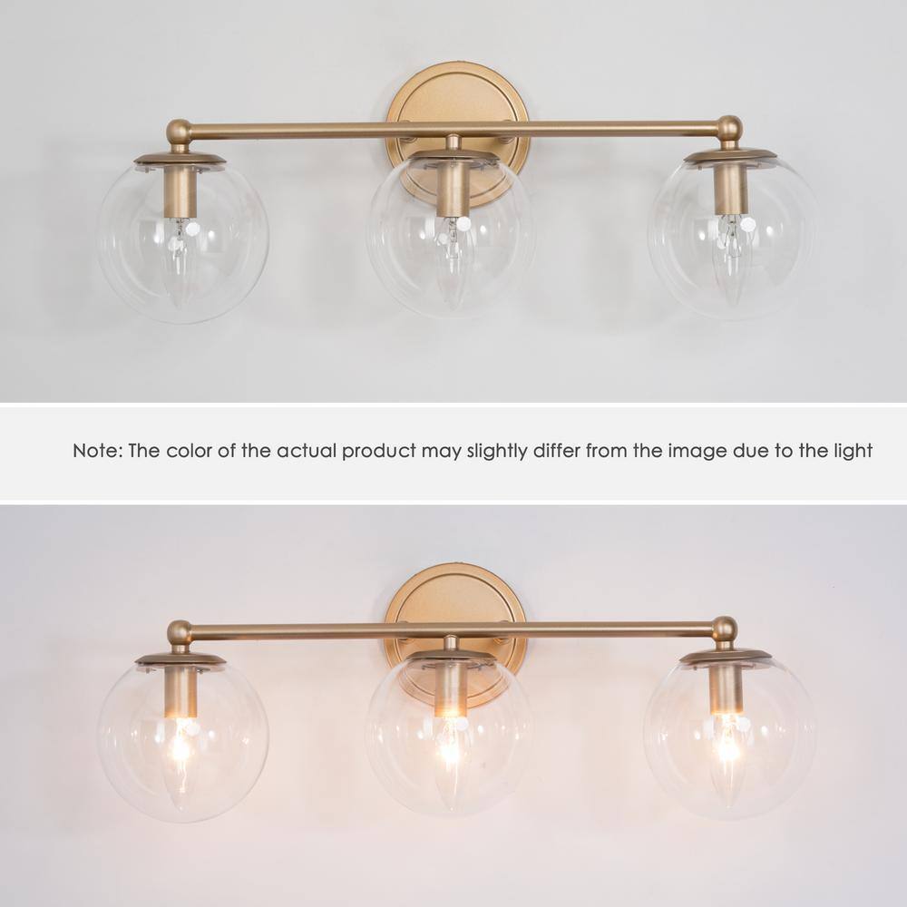 Uolfin Naomi 3-Light Brass Gold Round Powder Room Wall Sconce Light
