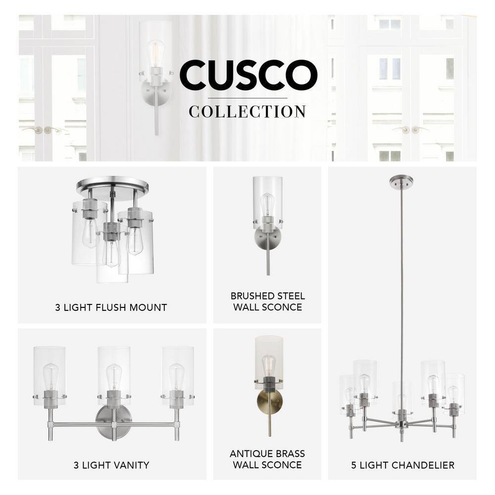 Globe Electric Cusco 13 in. 3-Light Brushed Steel Semi-Flush Mount Ceiling Light