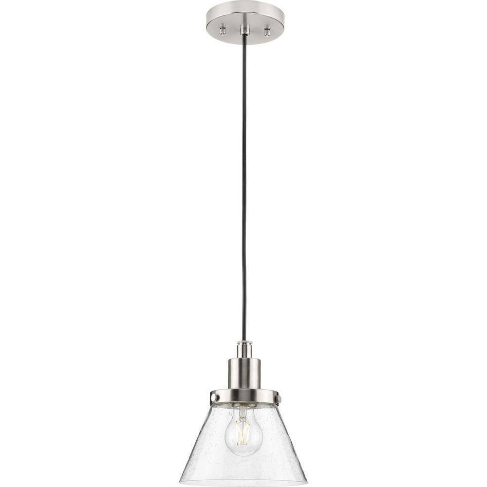 Progress Lighting Hinton 8" Brushed Nickel Pendant w/ Clear Seeded Glass Shade