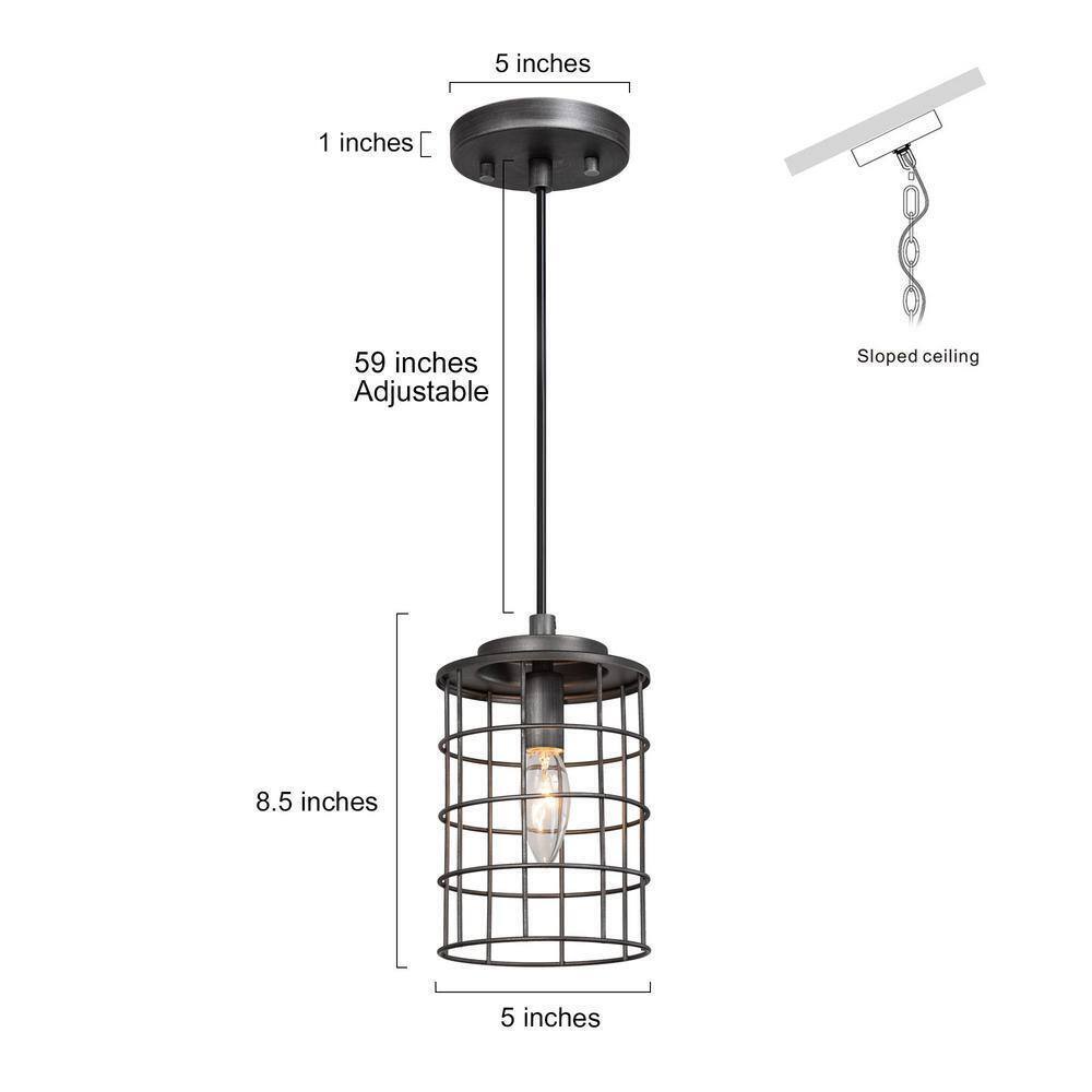 LNC 1-Light Farmhouse Rustic Gray Mini Pendant Cage Foyer Hall Island Bar Light