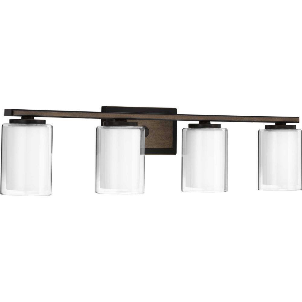 Progress Lighting Mast 4-Light Antique Bronze Clear Glass Coastal Bath Vanity