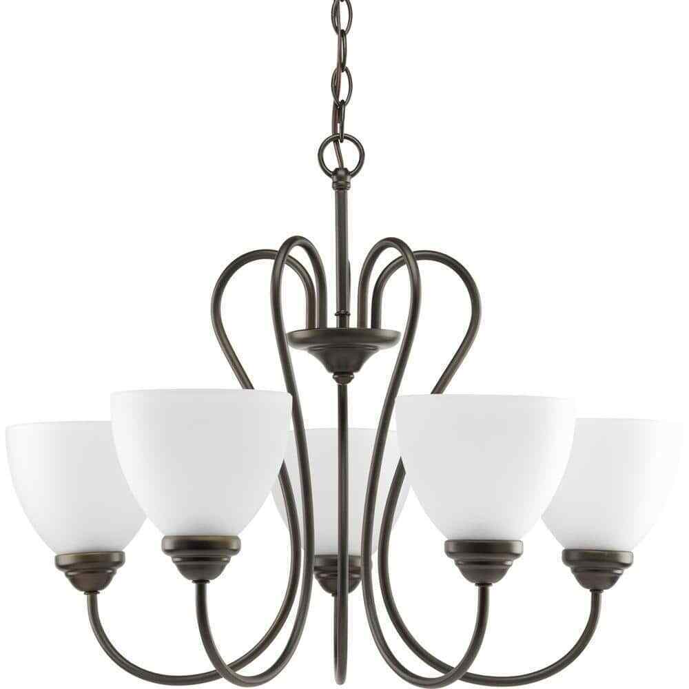 Progress Lighting Heart Antique Bronze Etched Glass Farmhouse Chandelier Light