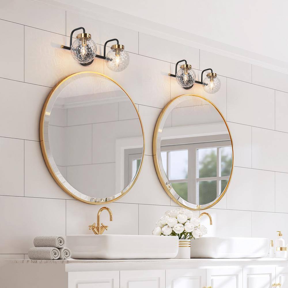 LNC ASTRID Modern 15 in. 2-Light Black Vanity Light Brass Wall Sconce