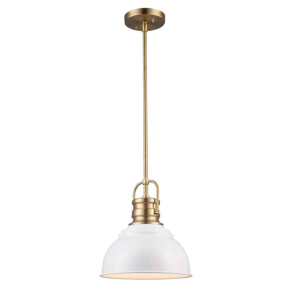 Home Decorators Shelston 10 in. White and Brass Hanging Pendant w/ Metal Shade