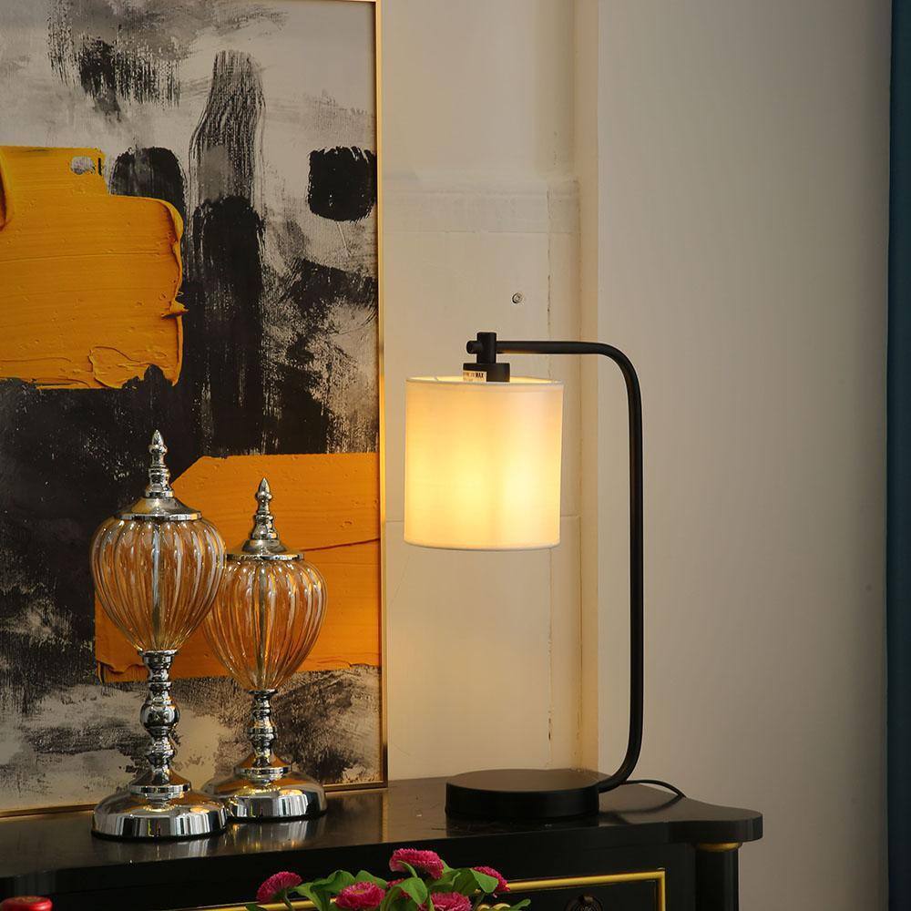 Cedar Hill 19 in. Black Industrial Iron Desk Lamp with Fabric shade