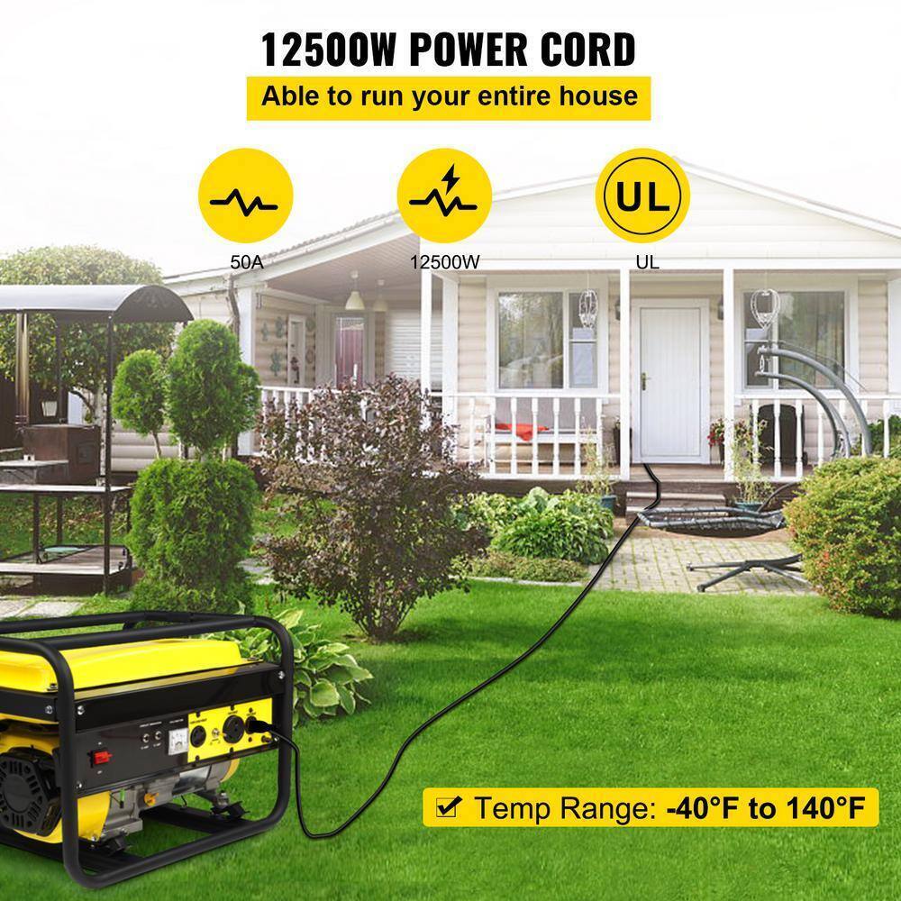 VEVOR 15 ft. 6/3 plus 8/1 50 Amp 110-Volt Generator Extension Cord 4-prong