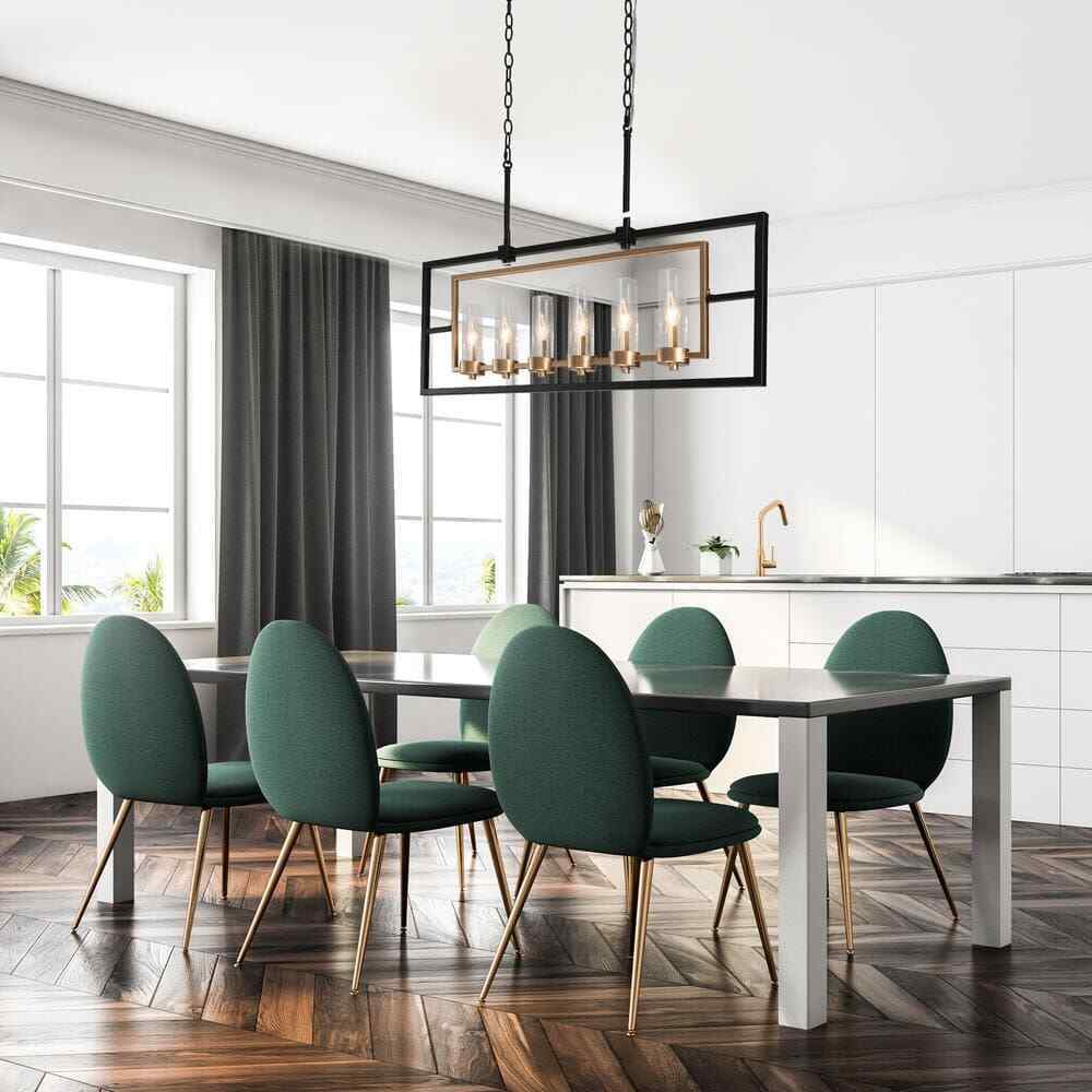 Uolfin Modern Black and Brass Large Linear 37.4" 6-Light Island Chandelier Light