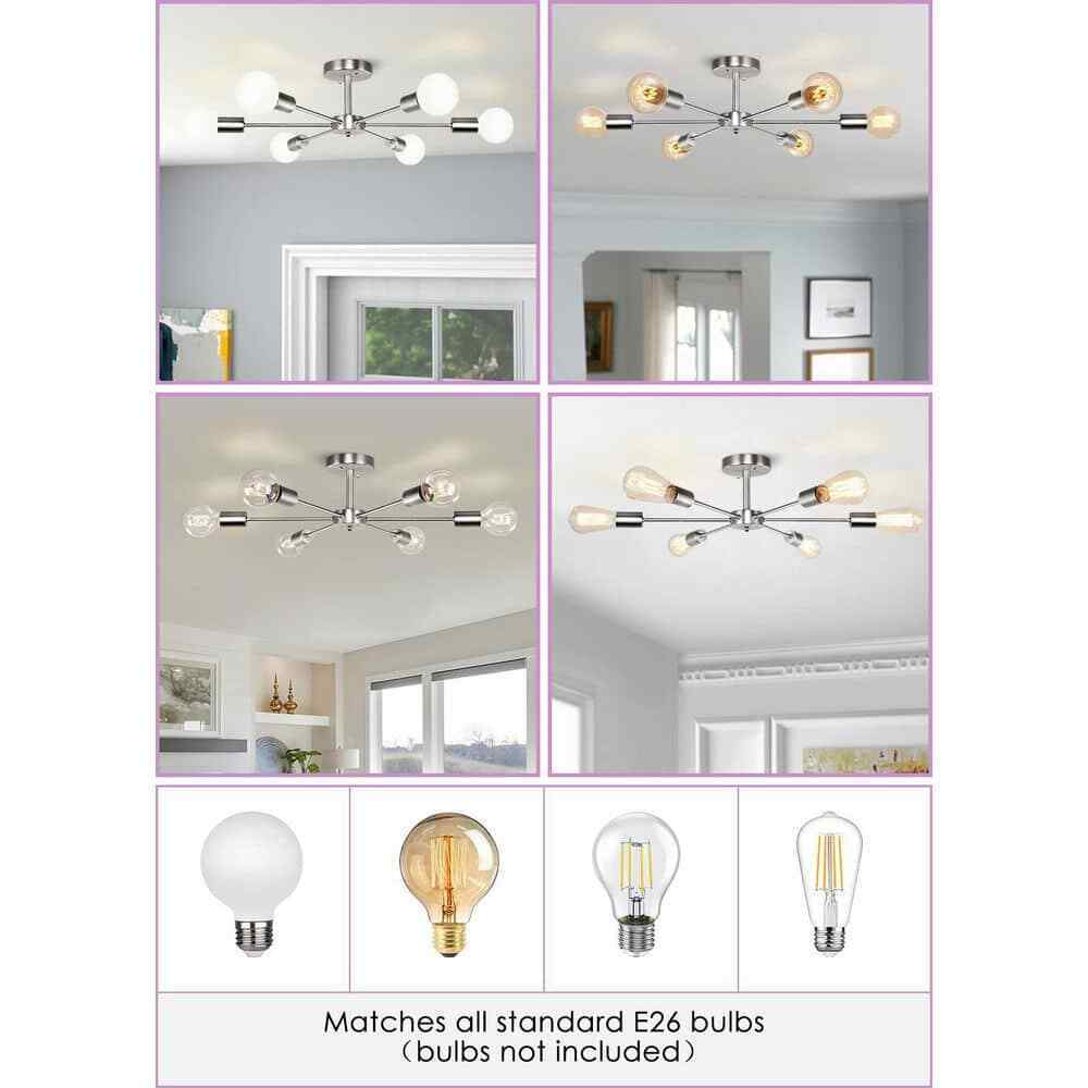 RRTYO Gallman 6-Light Nickle Mid-Century Pendant Ceiling Light