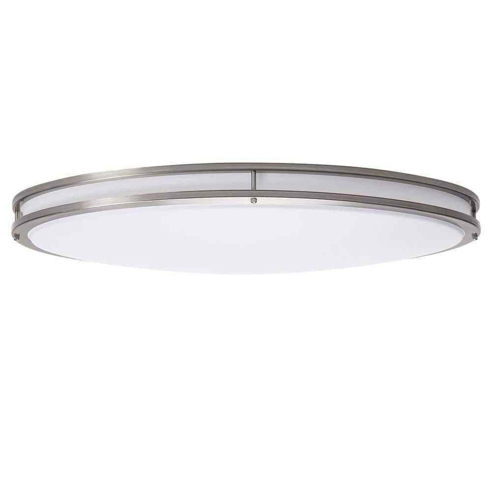 Hampton Bay 32 in. Oval 1-Light Brushed Nickel Dimmable LED Flush Mount