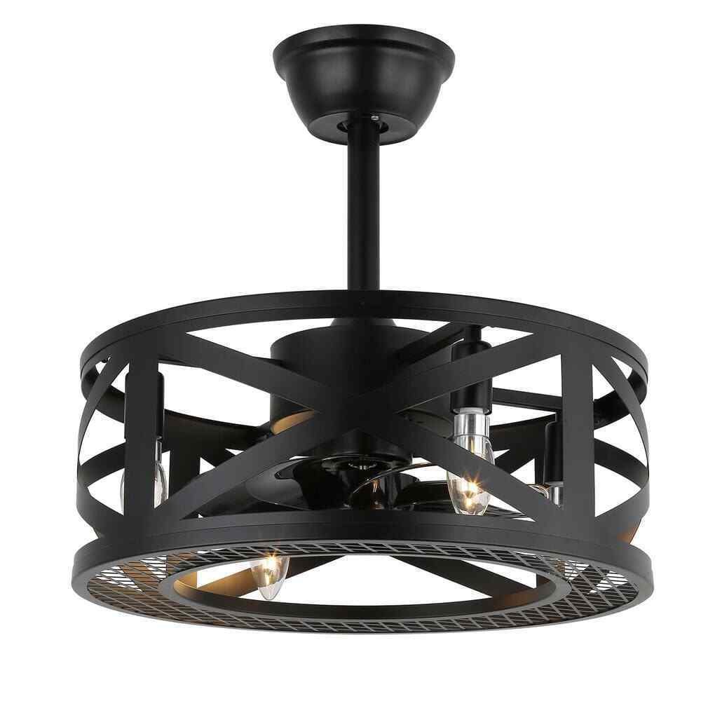ANTOINE 17 in. Black Ceiling Fan Farmhouse Caged Ceiling Fan w/ Lights + Remote