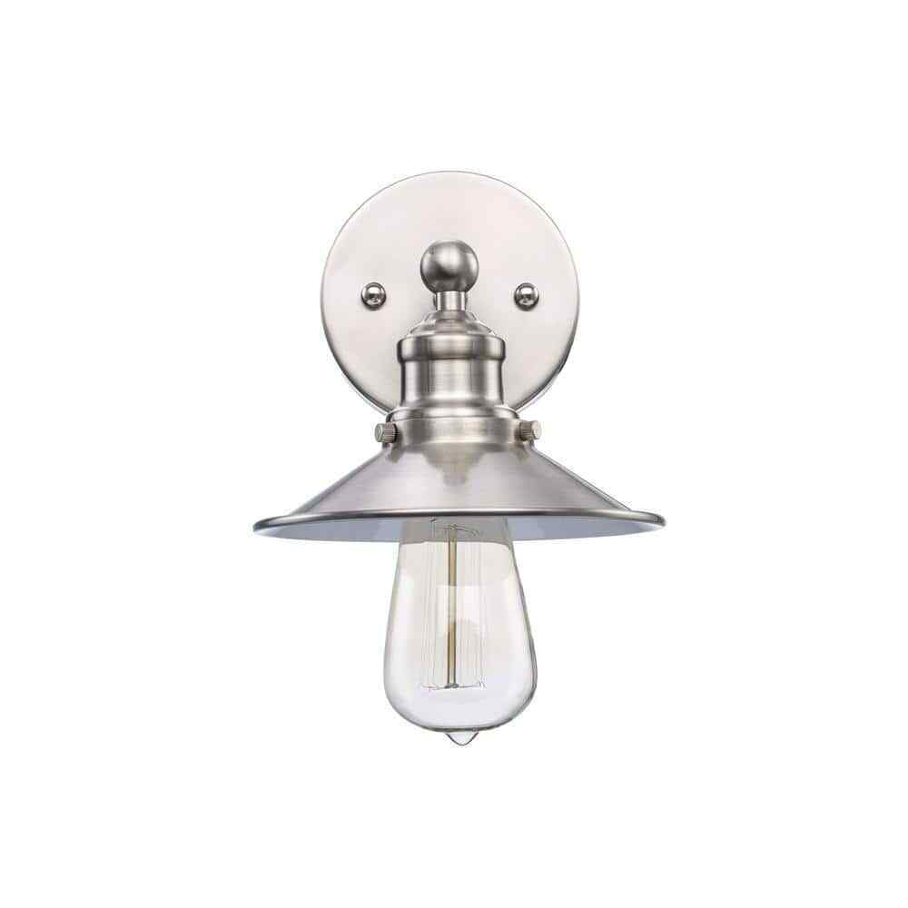 Hampton Bay Glenhurst 1-Light Brushed Nickel Indoor Wall Sconce w/ Metal Shade