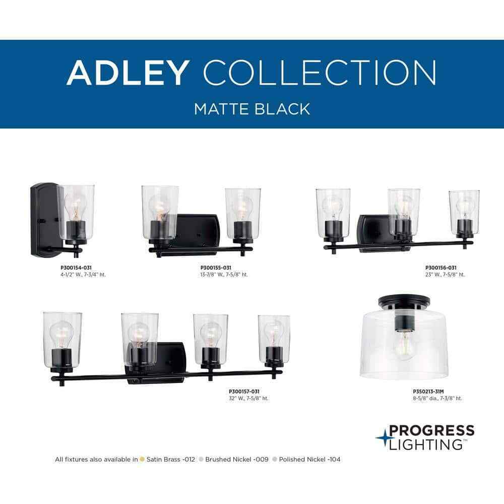 Progress Lighting Adley Collection Matte Black Clear Glass Bath Vanity Light