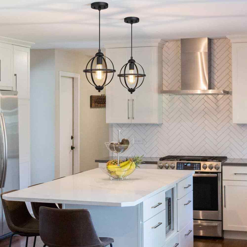 LNC Black Pendant Light Modern Globe Cage Geometric Kitchen Island Chandelier