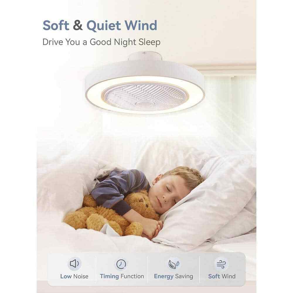 TOZING LED Indoor White Dimmable Matte Modern Cage Ceiling Fan Light w/ Remote