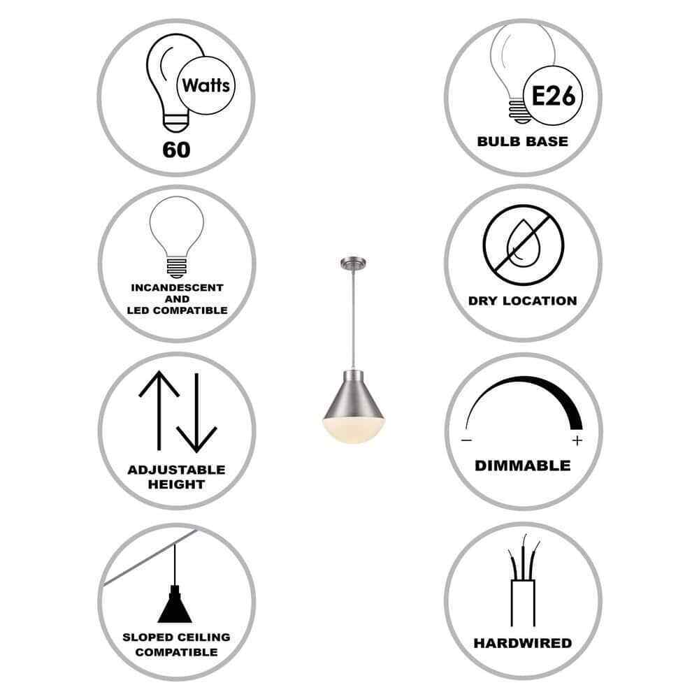 Bel Air Lighting Ludlow Brushed Nickel Hanging Pendant Light Fixture Glass Shade