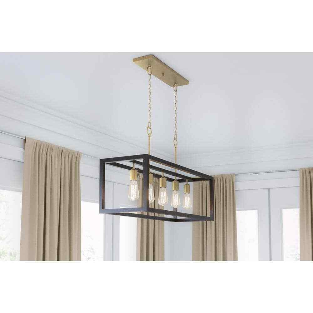Hampton Bay Boswell Quarter 34 in. 5-Light Gold Coastal Farmhouse Chandelier