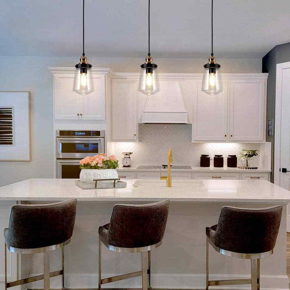 Uolfin Modern Kitchen Island Chandelier Pendant Light 1-Light Black and Brass