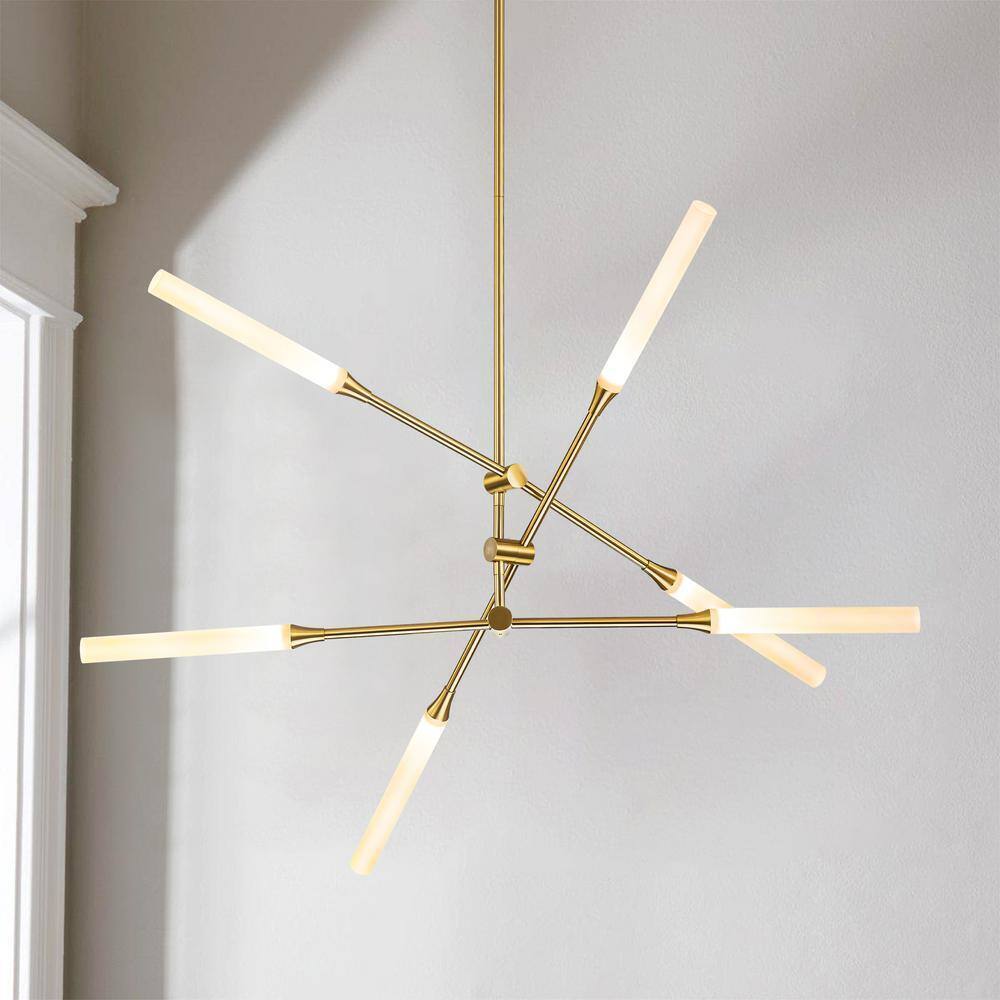 RRTYO Sumler 6-Light Integrated LED Gold Linear Sputnik Chandelier 8101000004863