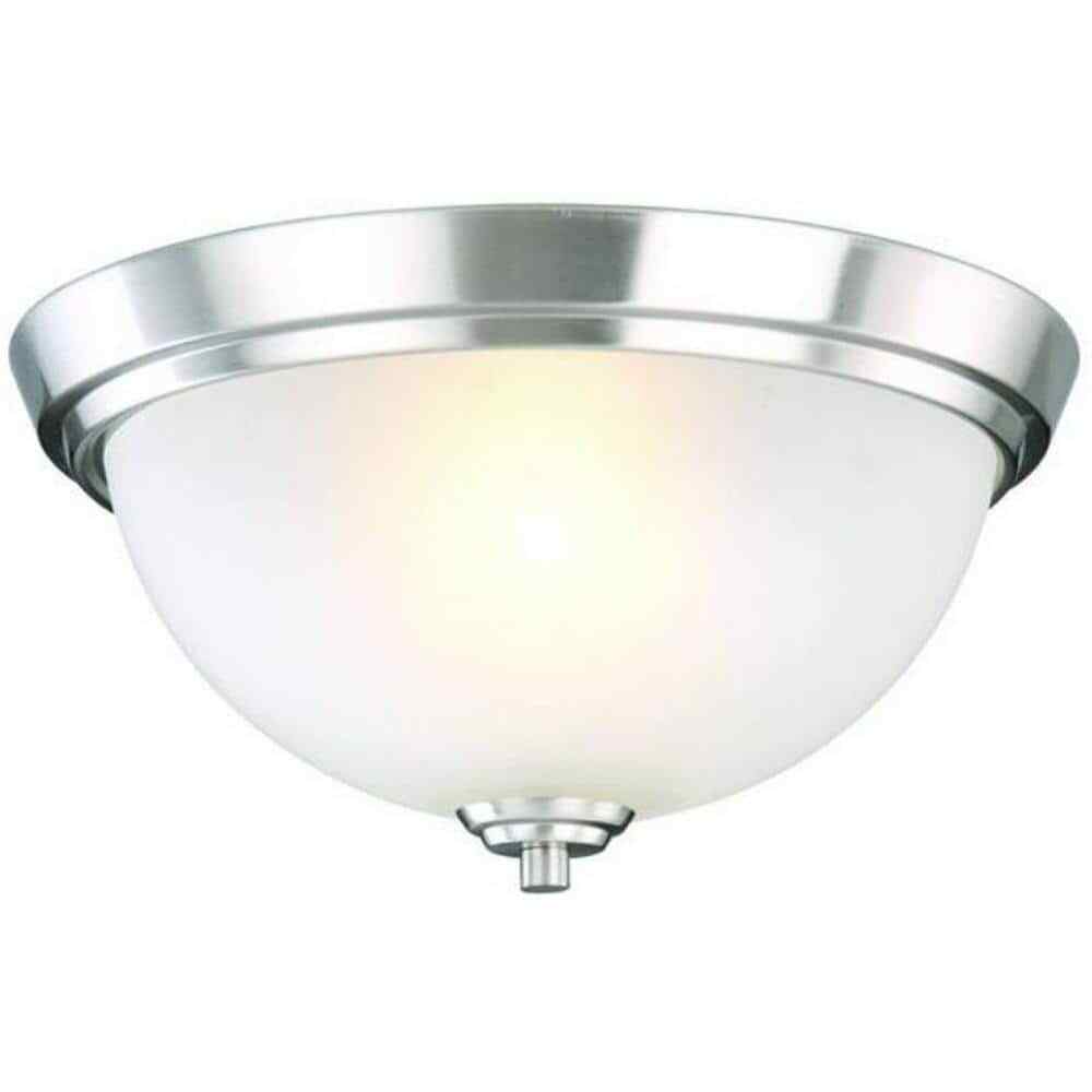 SUPERHUNTER 13.5 in. Brushed Nickel Flush Mount Fixture w/ 2 Bulbs Glass Shade