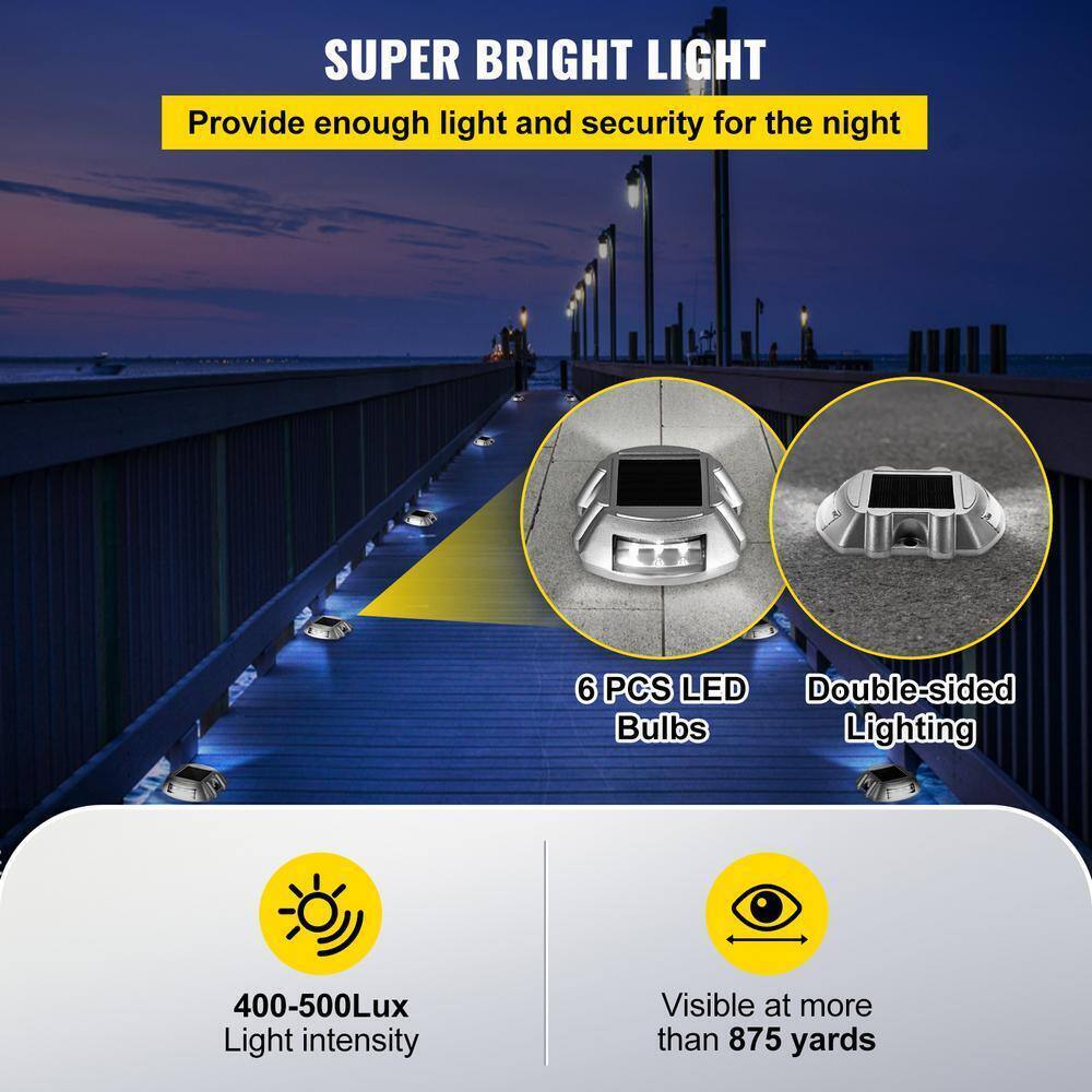 VEVOR Solar Dock Lights Marine 8-Pack Outdoor Waterproof Wireless 6 LED Driveway