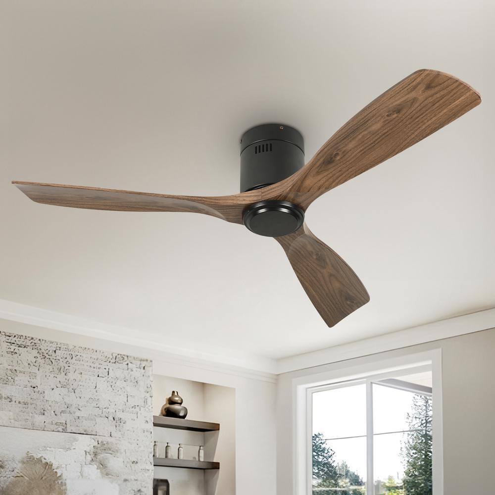 TOZING 52 in. Indoor Industrial Black Wood Windmill Flush Mount Ceiling Fan