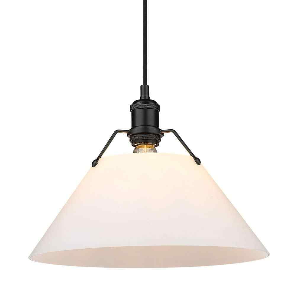 Golden Lighting Orwell Matte Black Standard Pendant Light with Opal Glass Shade
